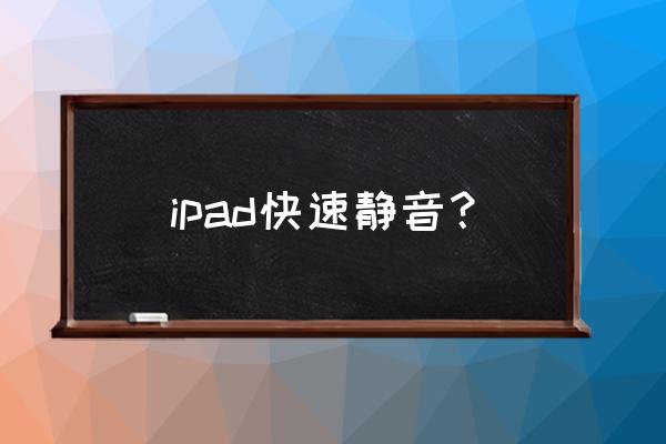 ipad静音模式在哪开 ipad快速静音？