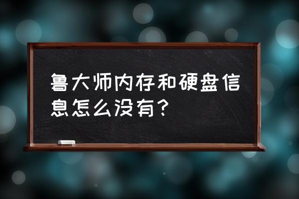 鲁大师电脑硬盘信息怎么看 鲁大师内存和硬盘信息怎么没有？